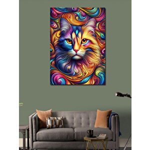 Kanvas Tablo Renkli Desenli Kedi 100x140 cm