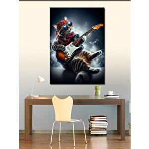 Kanvas Tablo Gitarist Kedi 100x140 cm