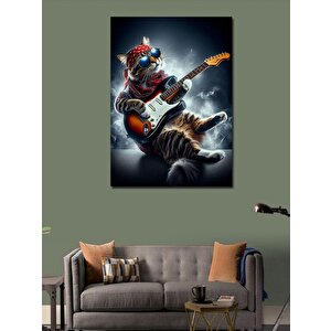 Kanvas Tablo Gitarist Kedi 100x140 cm