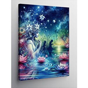 Kanvas Tablo Göldeki Kadın Ve Çiçekler 100x140 cm