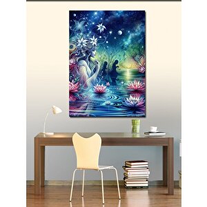 Kanvas Tablo Göldeki Kadın Ve Çiçekler 100x140 cm