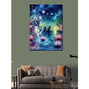 Kanvas Tablo Göldeki Kadın Ve Çiçekler 100x140 cm