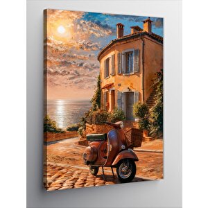 Kanvas Tablo Scooter Motor Bisiklet Ve Ev 100x140 cm