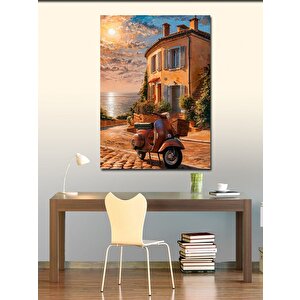 Kanvas Tablo Scooter Motor Bisiklet Ve Ev 100x140 cm