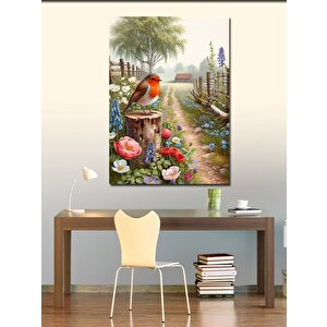 Kanvas Tablo Sevimli Kuş Ve Çiçekler 100x140 cm