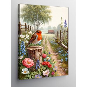 Kanvas Tablo Sevimli Kuş Ve Çiçekler 70x100 cm