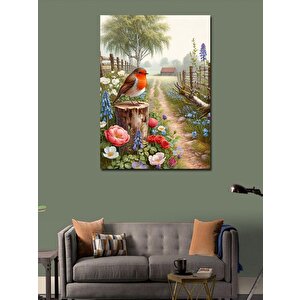 Kanvas Tablo Sevimli Kuş Ve Çiçekler 70x100 cm