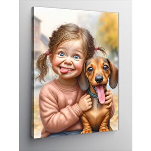 Kanvas Tablo Sevimli Kız Ve Köpek