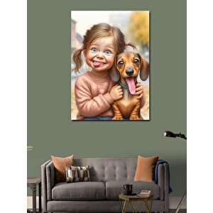 Kanvas Tablo Sevimli Kız Ve Köpek