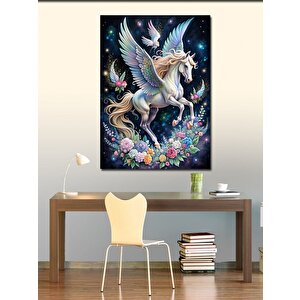 Kanvas Tablo Kanatlı Beyaz At Ve Çiçekler 70x100 cm