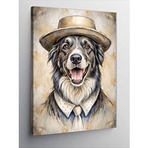 Kanvas Tablo Şapkalı Kravatlı Sevimli Köpek 100x140 cm