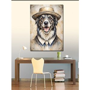 Kanvas Tablo Şapkalı Kravatlı Sevimli Köpek 100x140 cm