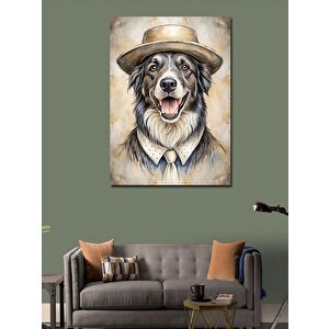 Kanvas Tablo Şapkalı Kravatlı Sevimli Köpek 100x140 cm