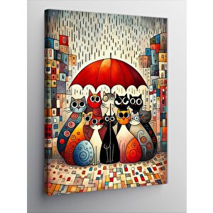 Kanvas Tablo Şemsiyenin Altındaki Kediler 70x100 cm