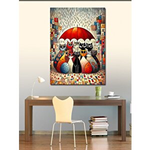 Kanvas Tablo Şemsiyenin Altındaki Kediler 70x100 cm