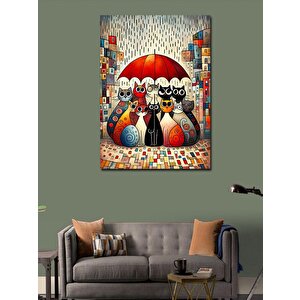 Kanvas Tablo Şemsiyenin Altındaki Kediler 70x100 cm