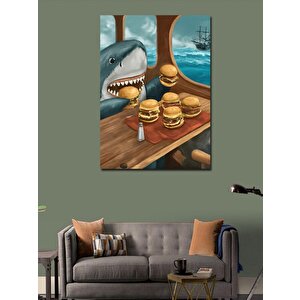 Kanvas Tablo Hamburger Yiyen Köpek Balığı 100x140 cm