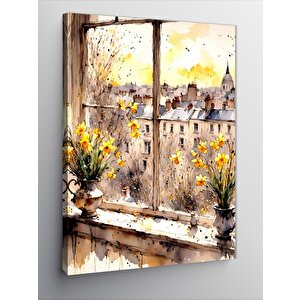 Kanvas Tablo Vazodaki Çiçekler Ve Pencere 100x140 cm