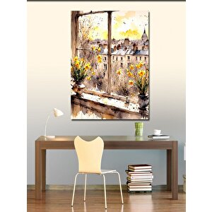 Kanvas Tablo Vazodaki Çiçekler Ve Pencere 100x140 cm
