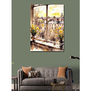 Kanvas Tablo Vazodaki Çiçekler Ve Pencere 100x140 cm