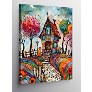 Kanvas Tablo Renkli Desenler Ve Ev 70x100 cm
