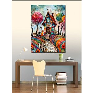 Kanvas Tablo Renkli Desenler Ve Ev 70x100 cm
