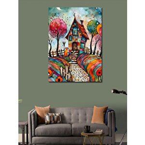 Kanvas Tablo Renkli Desenler Ve Ev 70x100 cm