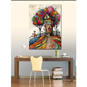 Kanvas Tablo Soyut Desenli Ev Ve Ağaçlar 70x100 cm
