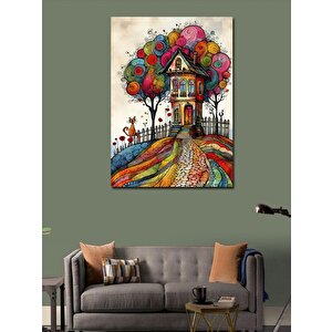 Kanvas Tablo Soyut Desenli Ev Ve Ağaçlar 70x100 cm