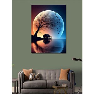 Kanvas Tablo Göl Kenarındaki Ev Ve Manzara 100x140 cm