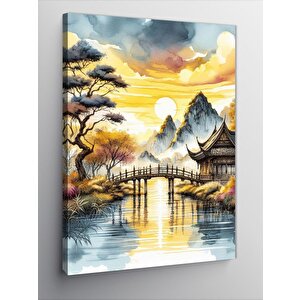 Kanvas Tablo Gün Batımı Ve Japon Evi