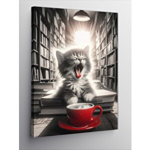 Kanvas Tablo Uyanamamış Kedi Ve Kahve 70x100 cm