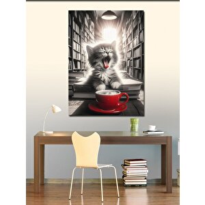 Kanvas Tablo Uyanamamış Kedi Ve Kahve 70x100 cm