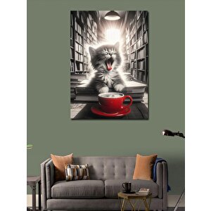 Kanvas Tablo Uyanamamış Kedi Ve Kahve 70x100 cm
