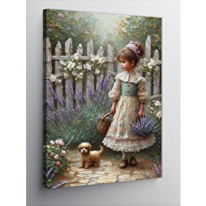 Kanvas Tablo Tek Bıçak Toplayan Kız Ve Köpek 70x100 cm
