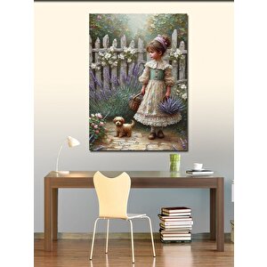 Kanvas Tablo Tek Bıçak Toplayan Kız Ve Köpek 70x100 cm