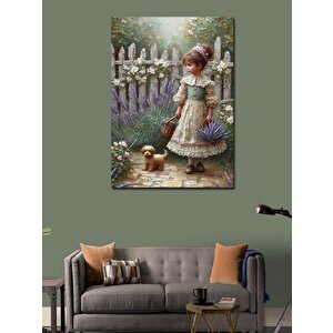 Kanvas Tablo Tek Bıçak Toplayan Kız Ve Köpek 70x100 cm