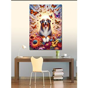 Kanvas Tablo Sevimli Köpek Ve Kelebekler  70x100 cm