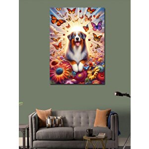 Kanvas Tablo Sevimli Köpek Ve Kelebekler  70x100 cm