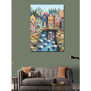 Kanvas Tablo Renkli Evler Ve Origami Tekneler 70x100 cm