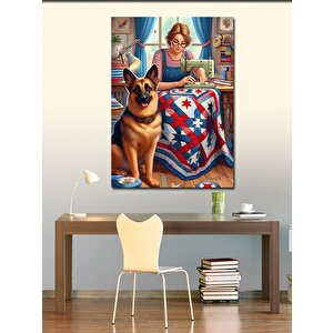 Kanvas Tablo Alman Kurdu Köpek Ve Terzi Kadın 70x100 cm