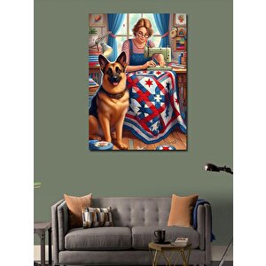 Kanvas Tablo Alman Kurdu Köpek Ve Terzi Kadın 70x100 cm