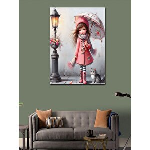 Kanvas Tablo Yavru Kedi Ve Kız 100x140 cm