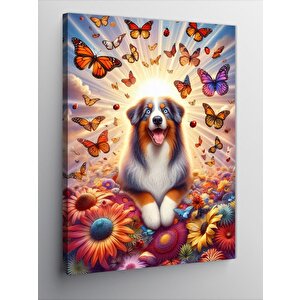 Kanvas Tablo Sevimli Köpek Ve Kelebekler 