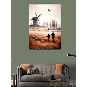 Kanvas Tablo Retro Uçurtma Uçuran Çocuklar 70x100 cm