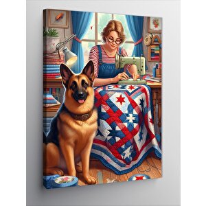 Kanvas Tablo Alman Kurdu Köpek Ve Terzi Kadın
