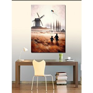 Kanvas Tablo Retro Uçurtma Uçuran Çocuklar