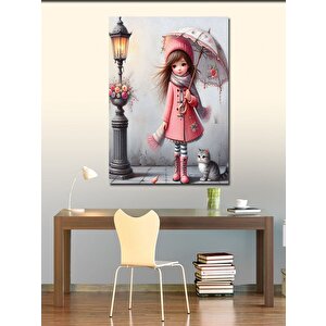 Kanvas Tablo Yavru Kedi Ve Kız 70x100 cm