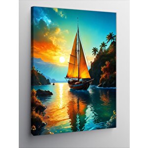 Kanvas Tablo Yağlı Boya Yelkenli Tekne 100x140 cm