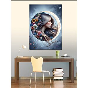 Kanvas Tablo Renkli Çiçekler Ve Kadın 100x140 cm